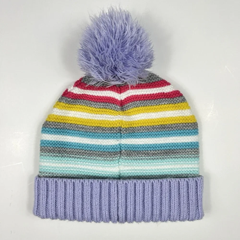 Disney Bluey Beanie Hat Rainbow Stripes Pom Pom Size 2T - 5T Winter‎ Snow Ski